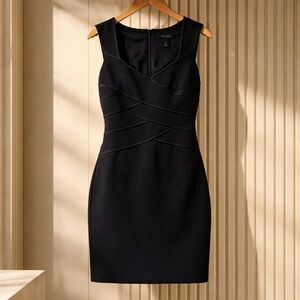 White House Black‎ Market Black Sheath Dress Size 2 Bandage Panel V-Neck